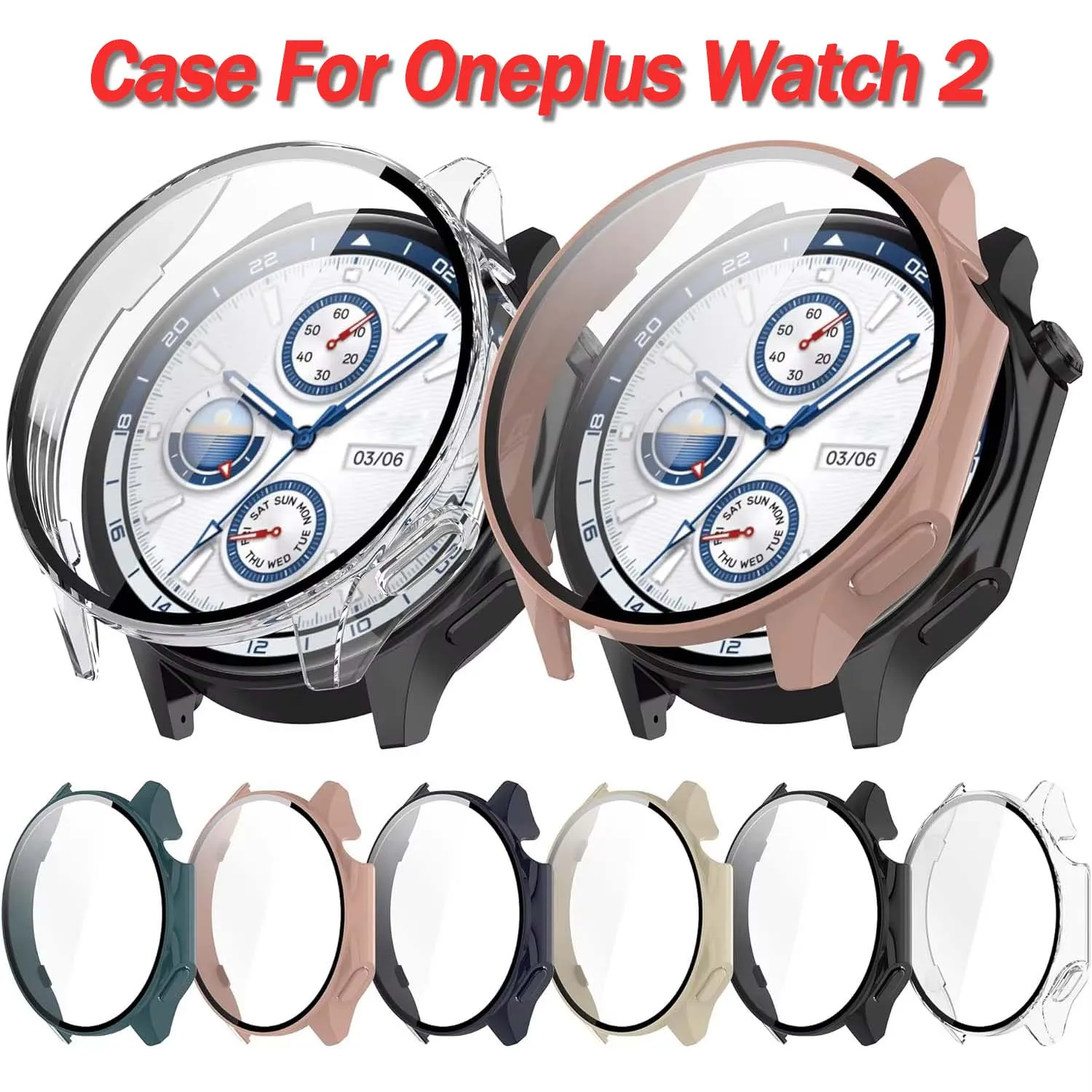 Protective Case for Oneplus Watch 2 Featuring an Ultra-Thin PC Design with Built-In Tempered Glass for Complete Coverage