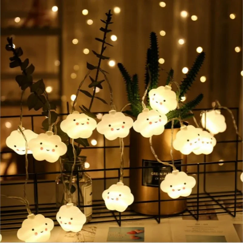 Cadena de luces LED con cara sonriente, guirnalda de luz con forma de nube, ideal para bodas, fiestas, salas de estar, árboles de Navidad,