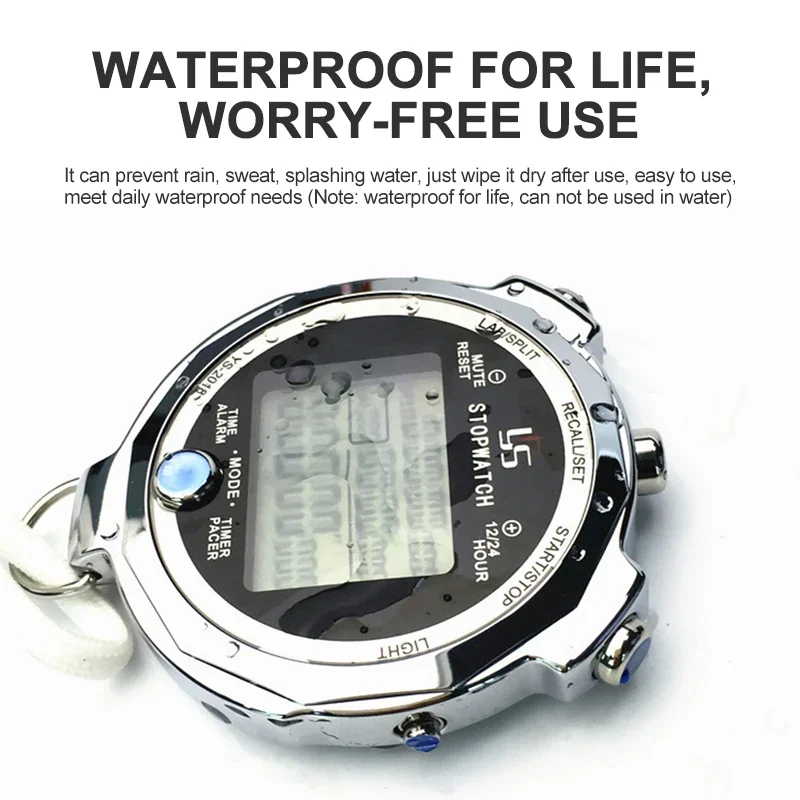 Digital Waterproof Stopwatch 0.001s Precision Metal Digital Stopwatch 100/200 Channels Memory Referee Training Running Timer