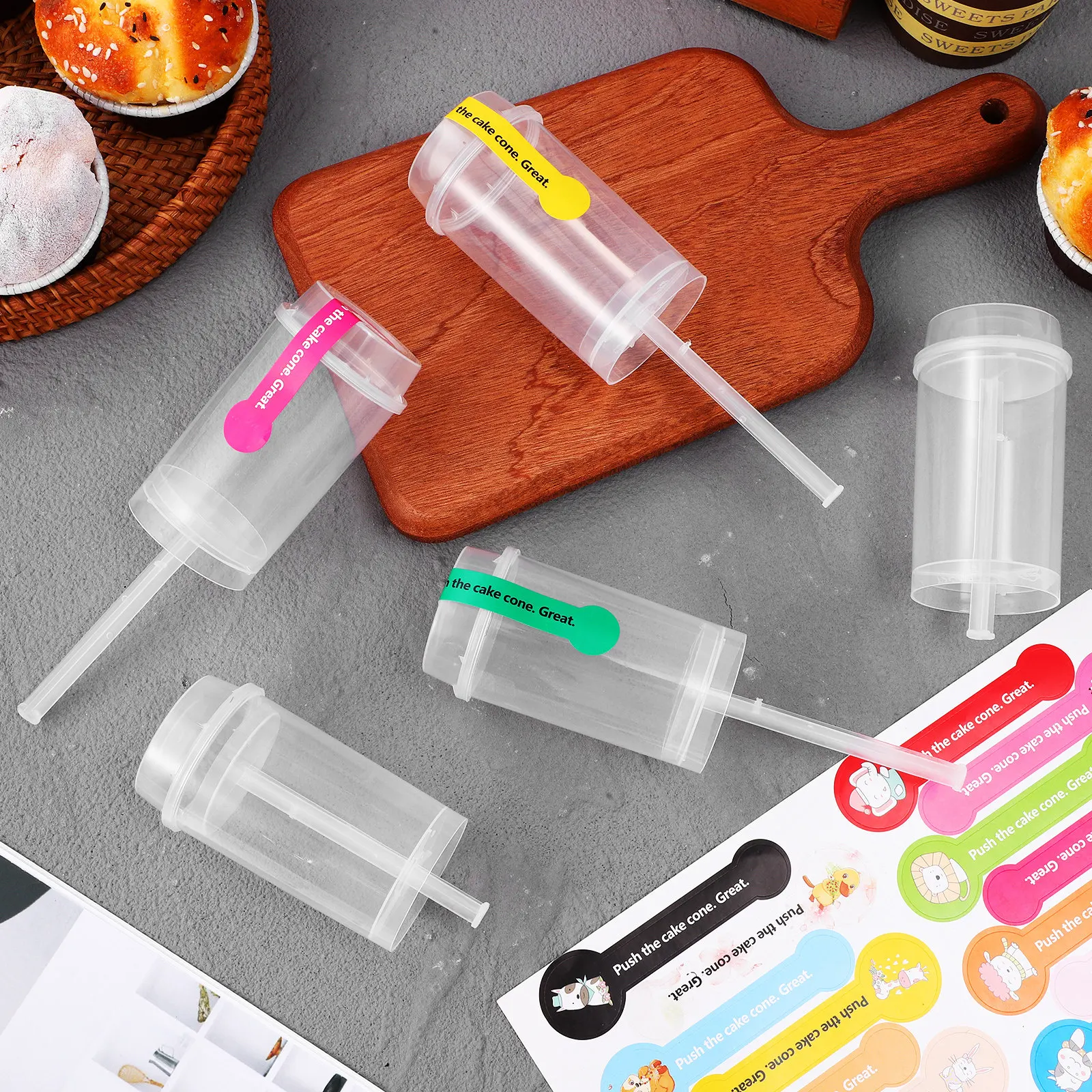 

30 Pcs Cake Cone Push Pops Containers Stickers Transparent Food Grade Material Reusable Party Cakes Molds Maker Boxes