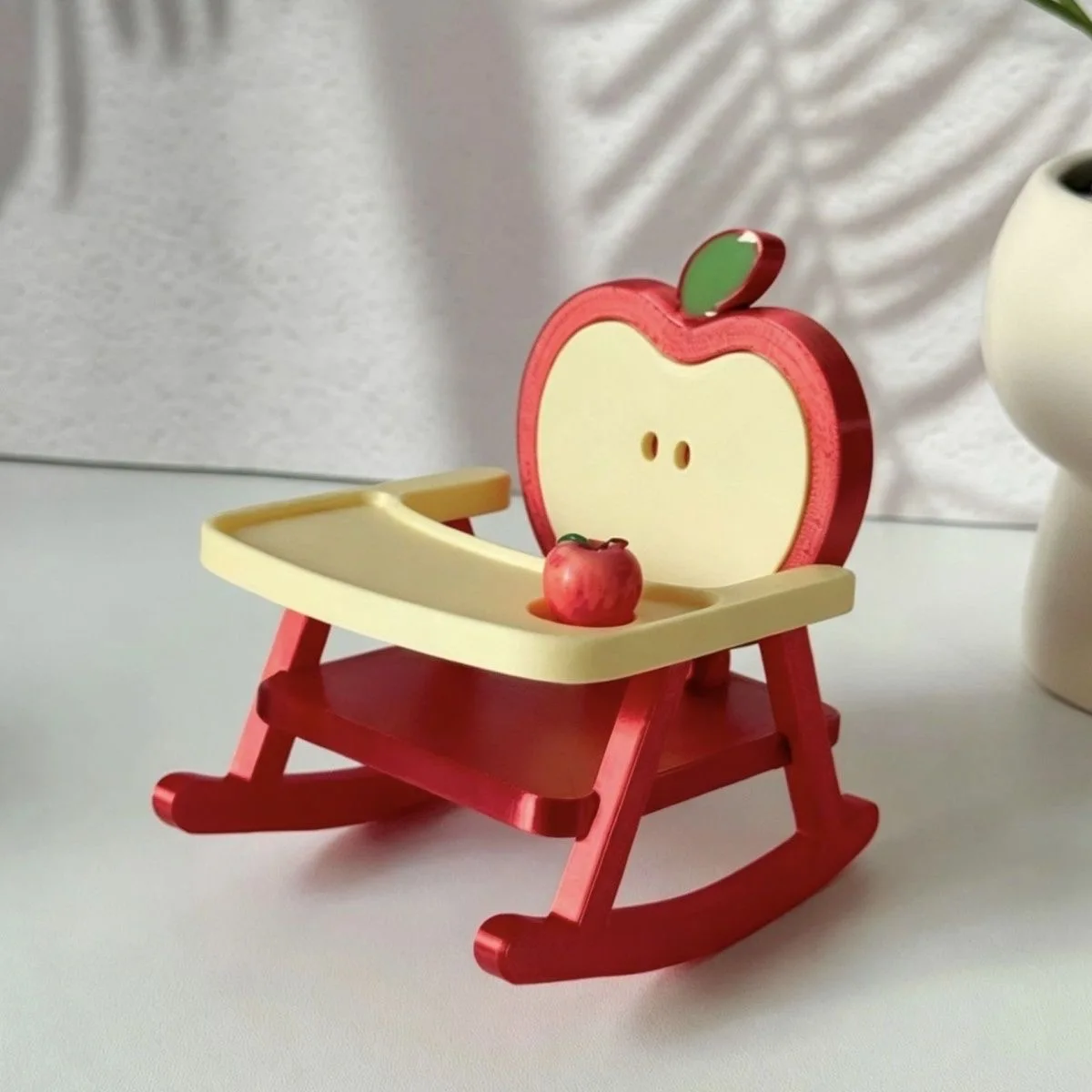 New Cute and High-looking 3D Printed 10cm Cotton Doll Rocking Chair Japanese Apple-shaped Dining Table Ornaments Room Decoration