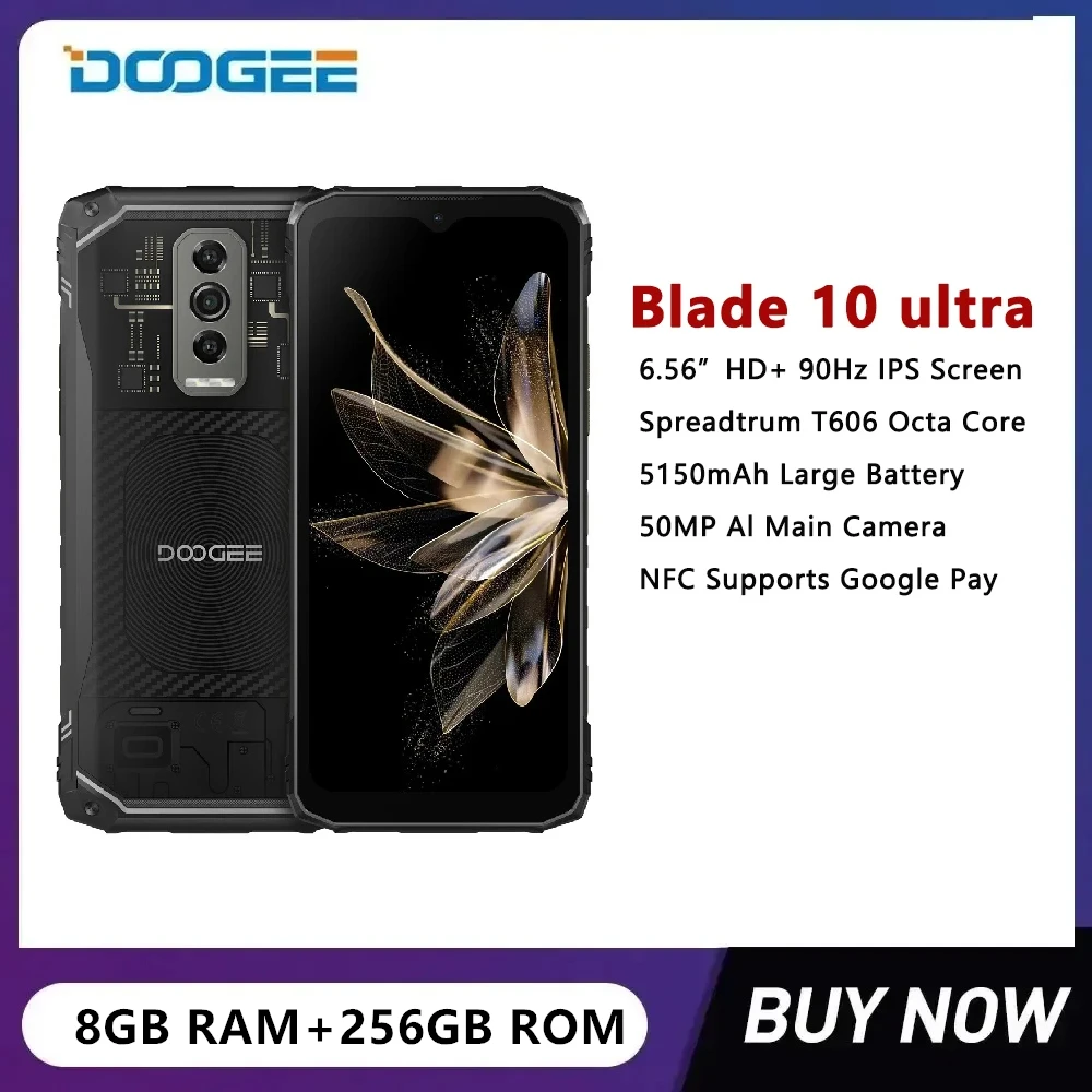 هاتف ذكي متين للغاية من Doogee-Blade 10 ، شاشة 4G ، 8GB RAM ، GB ROM ، Android 14 ، كاميرا 50mp ، NFC