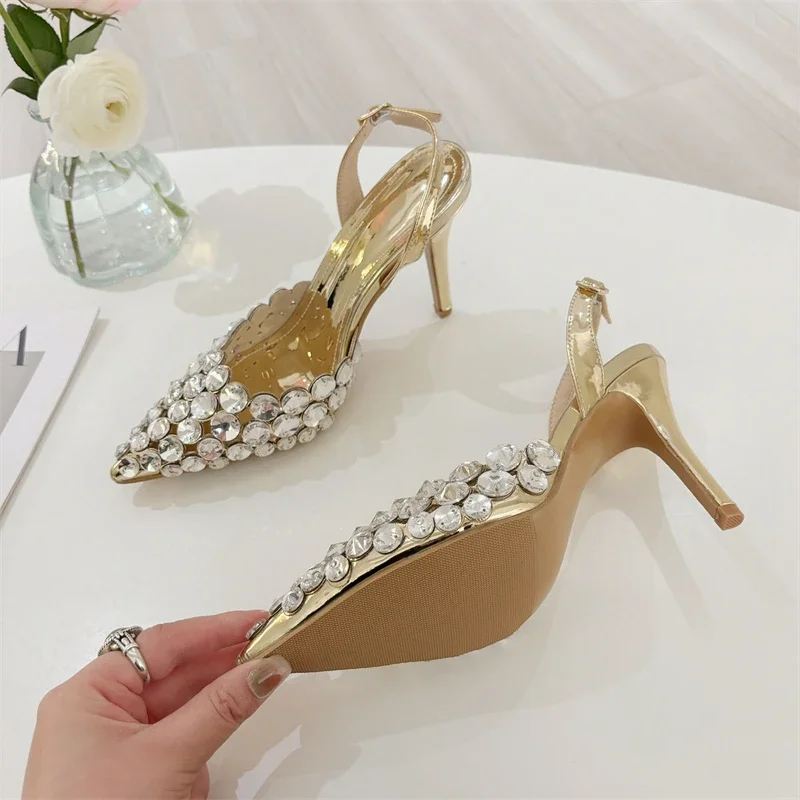 Eilyken Sexy Pointed Toe Women Pumps Elegant Crystal PVC Transparent Thin High Heels Slingback Party Prom Female Shoes image 5