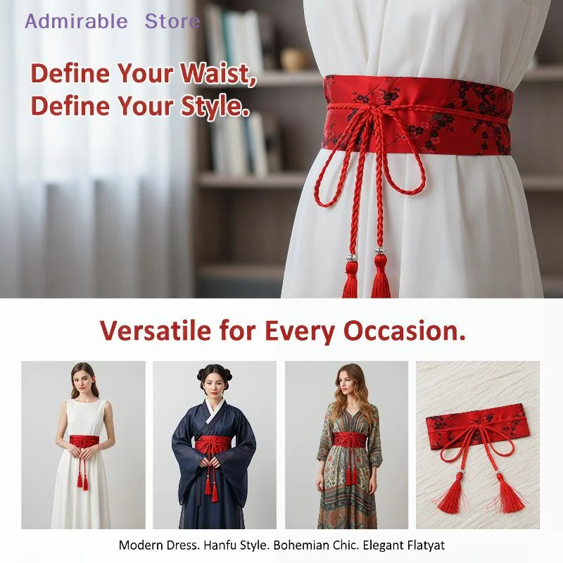 wSophisticated Floral Embroidered Vintage Women Belt Elegant Bow Tie Waistband for Dresses
