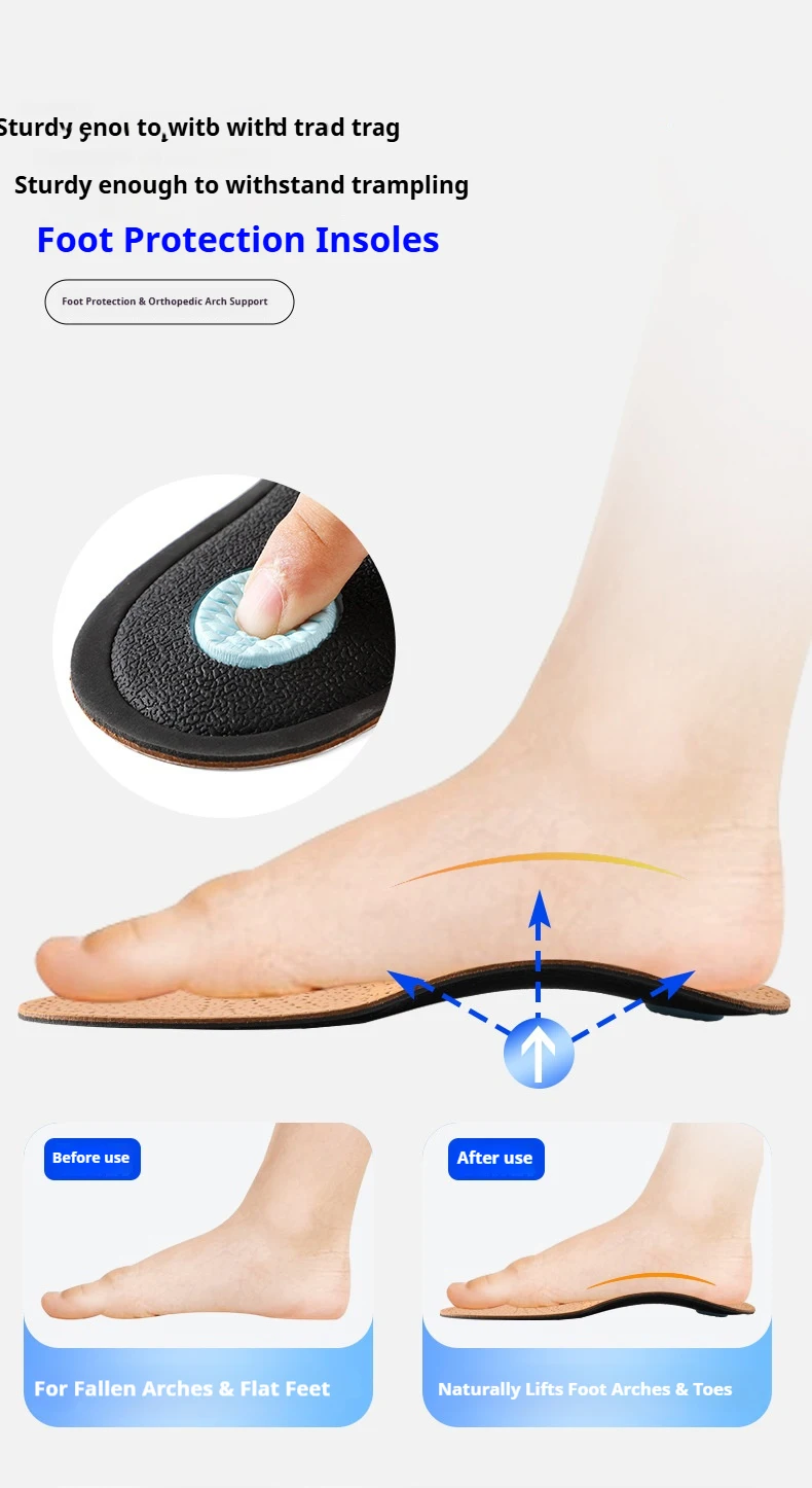 Orthopädische Einlegesohlen zur Fußgewölbeunterstützung, Plattfuß-Korrektur-Einlegesohlen für Herren und Damen, atmungsaktive Leder-Einlegesohle – Detail 8