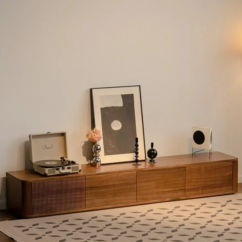 

Тумба под телевизор из массива дерева в стиле ретро, черный орех, напольный шкаф для хранения