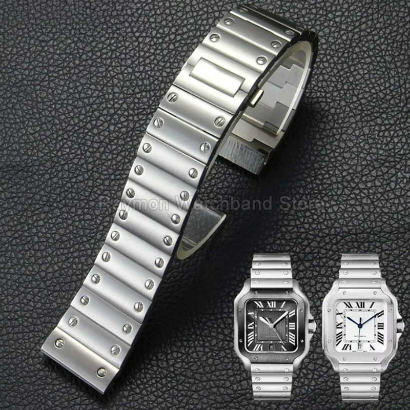 Correa de reloj con interfaz plana de 21mm, resistente al desgaste y al óxido, para Cartier Santos Sandoz 100 WSSA0029 WSSA0065 WSSA0009, color plateado