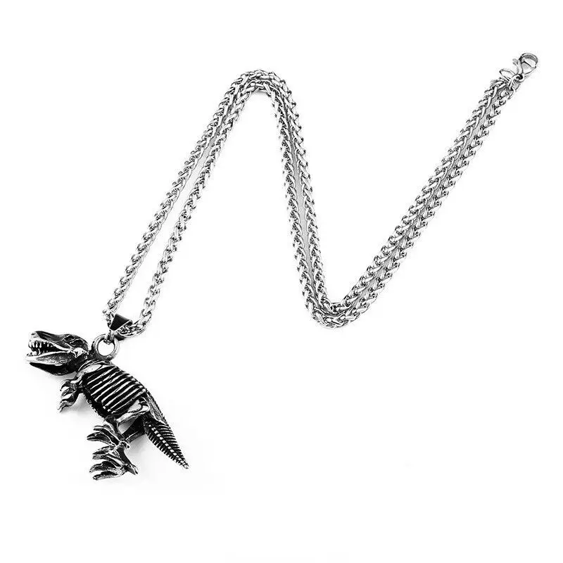 Vintage Raptors Fossil Dinosaur Bone Pendant Men's Stainless Steel Necklace Chains