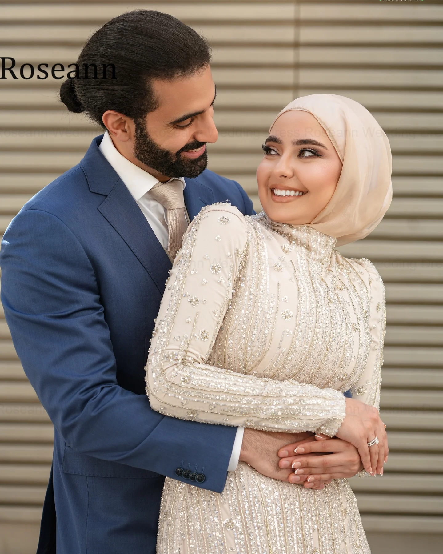 Roseann Wedding Dress Muslim Exquisite Sequin Beading Bridal Gown High Collar Mermaid Sweep Train vestidos de novia Customized