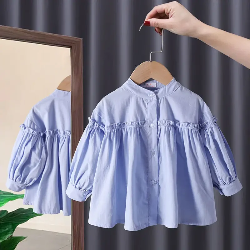 Spring Autumn Girls Blouses kids Shirts Long Sleeve Shirts Children\'s Lace Princess Bottoming Shirts 2022 New Western Style Baby