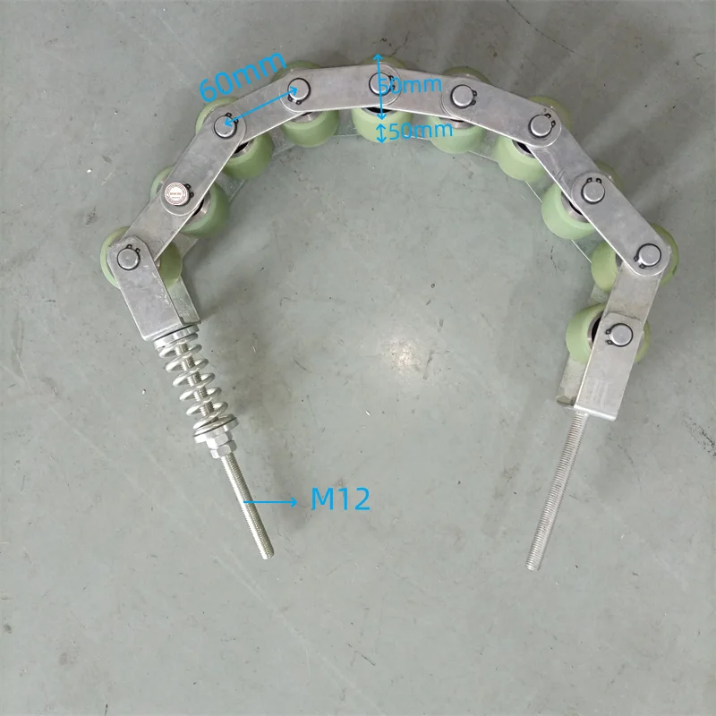 Escalator Parts Handrail Tension Chain 10 Rollers Use for SHENLONG Escalator 50*50*6202 OD 50mm W 50mm Bearing 6202 Pitch 60mm