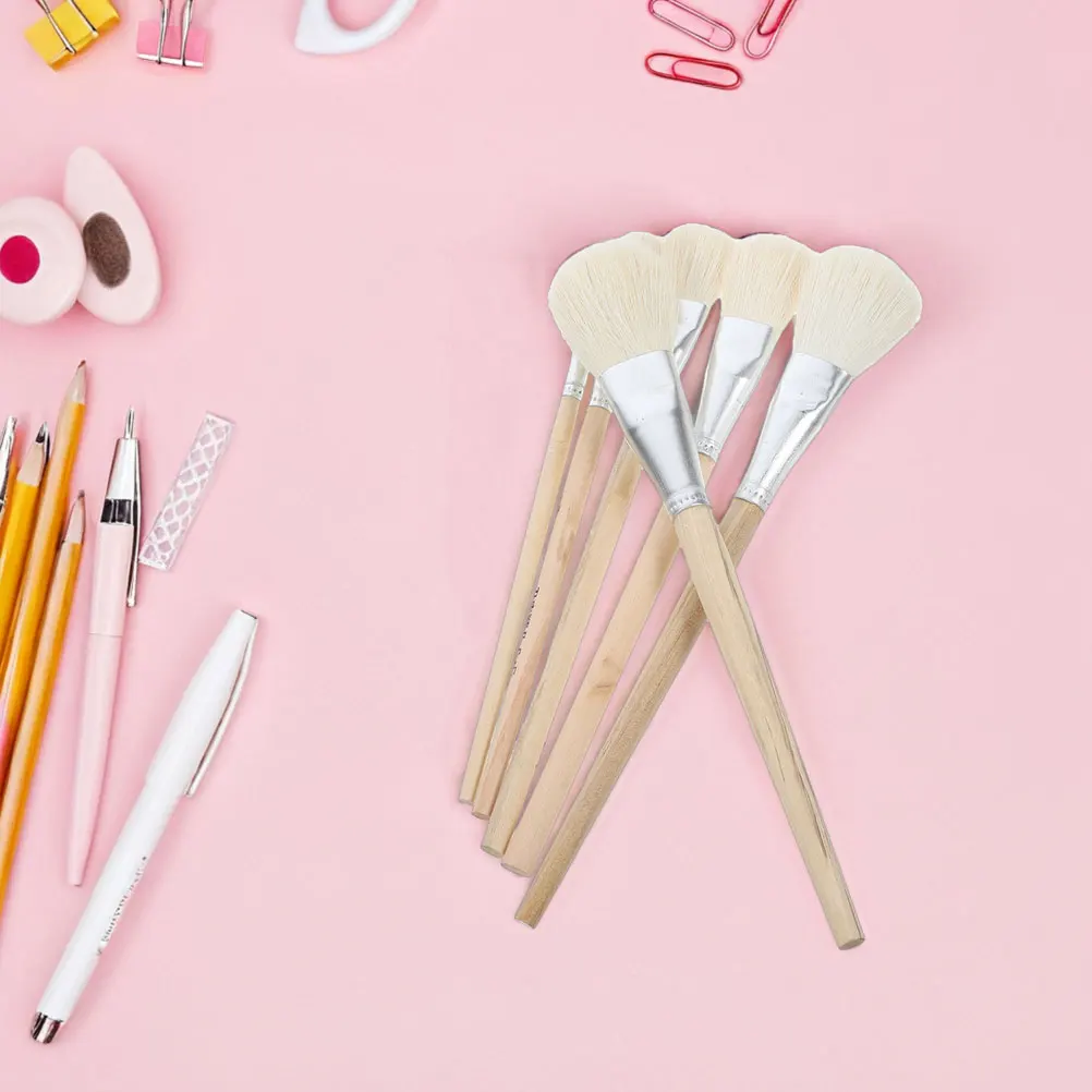 

7Pcs Wool Paint Brushes Soft Bristles Wooden Handle Blending Glazing Pottery Ceramic Watercolor Brushes Pottery Art Brush