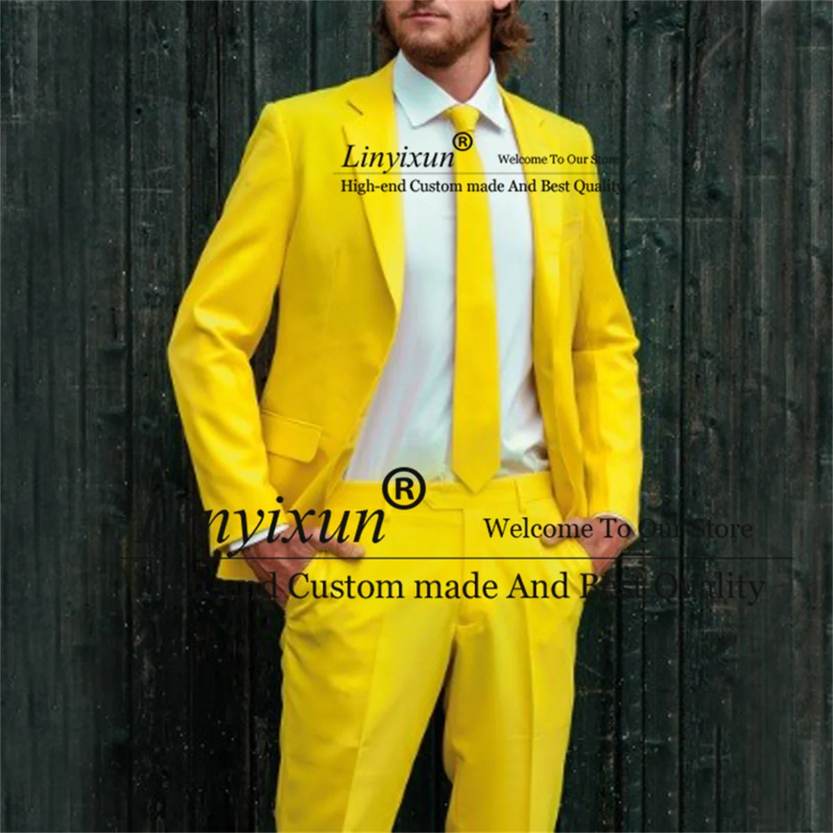 

Yellow Wedding Suits For Men Notched Lapel Groom Tuxedos 2 Pieces Sets Business Male Blazers Pants Slim Fit Prom Costume Homme