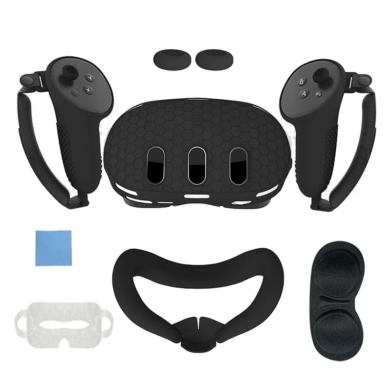 

New For Meta Quest 3S Silicone Soft Cover 7 in 1 Set Lens Cap Protective Film Controller Grip/Face Case Oculus VR Accessories