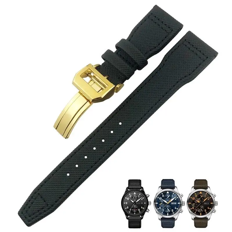 

NFR 20mm 21mm 22mm Nylon Fiber Leather Watchband Fit for IWC IW377729 IW389001 Big Pilot Watch Green Blue Black Watch Strap