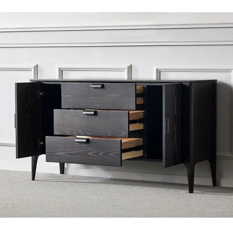 Nordic rock slab dining side cabinet Modern simple solid wood Italian marble restaurant entrance cabinet