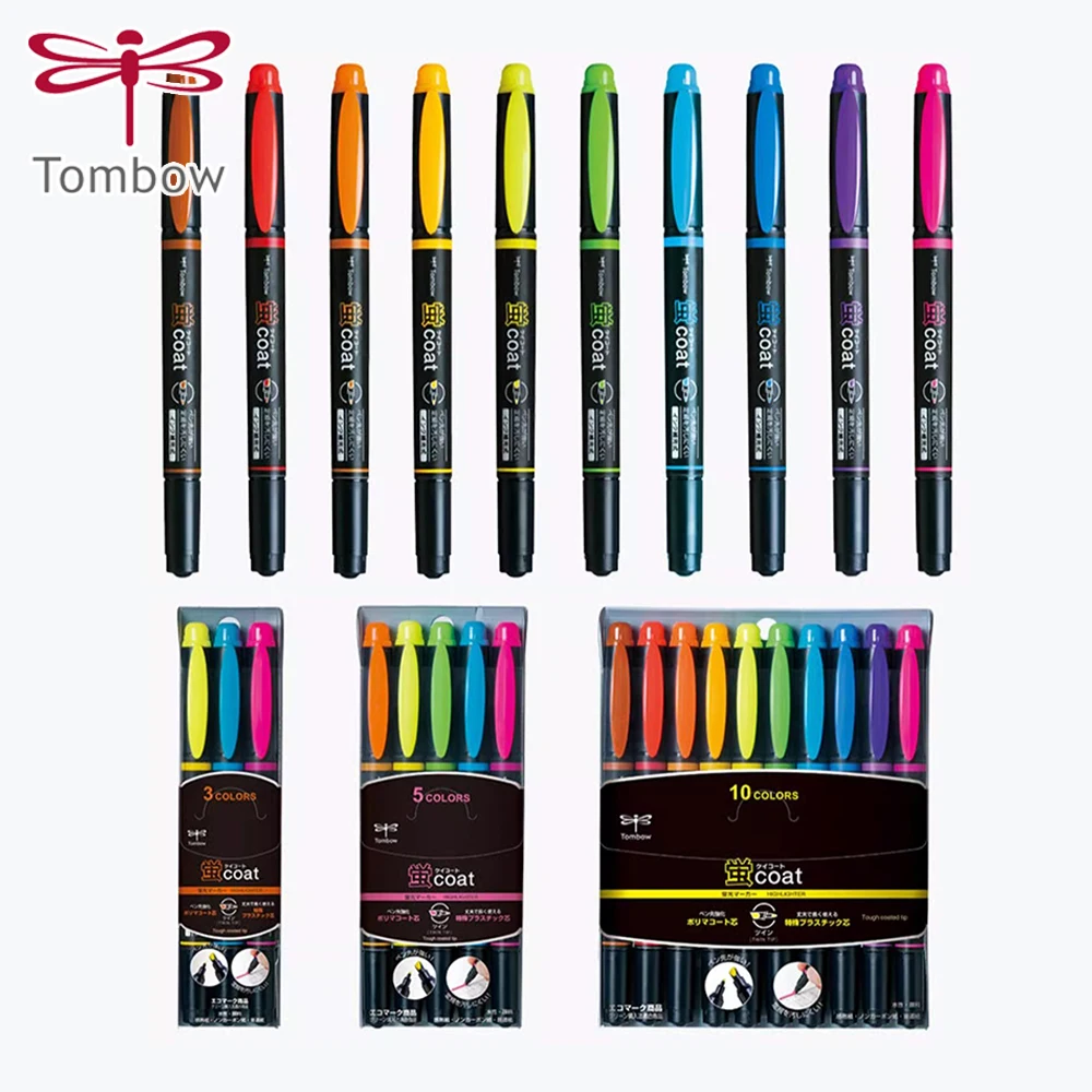

3/5/10pcs Japan Tombow Double Head Highlighter Pen Set Marking Pen Quick Drying Permanent WA-TC Large Capacity School Stationery