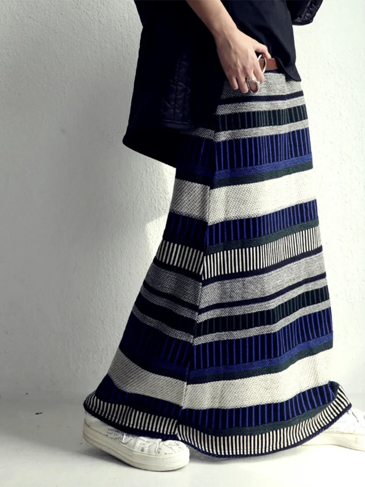 Striped Knitted Skirts High Waist A-Line Loose Casual Thick Autumn Winter Warm Skirts Female 2024 New