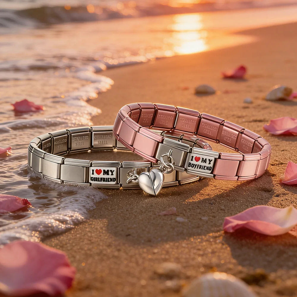 For Couple's Gifts Heart Magnetic Boyfriend Charms Italian Stainless Steel Modules Bracelets DIY Making Removable Module Chain