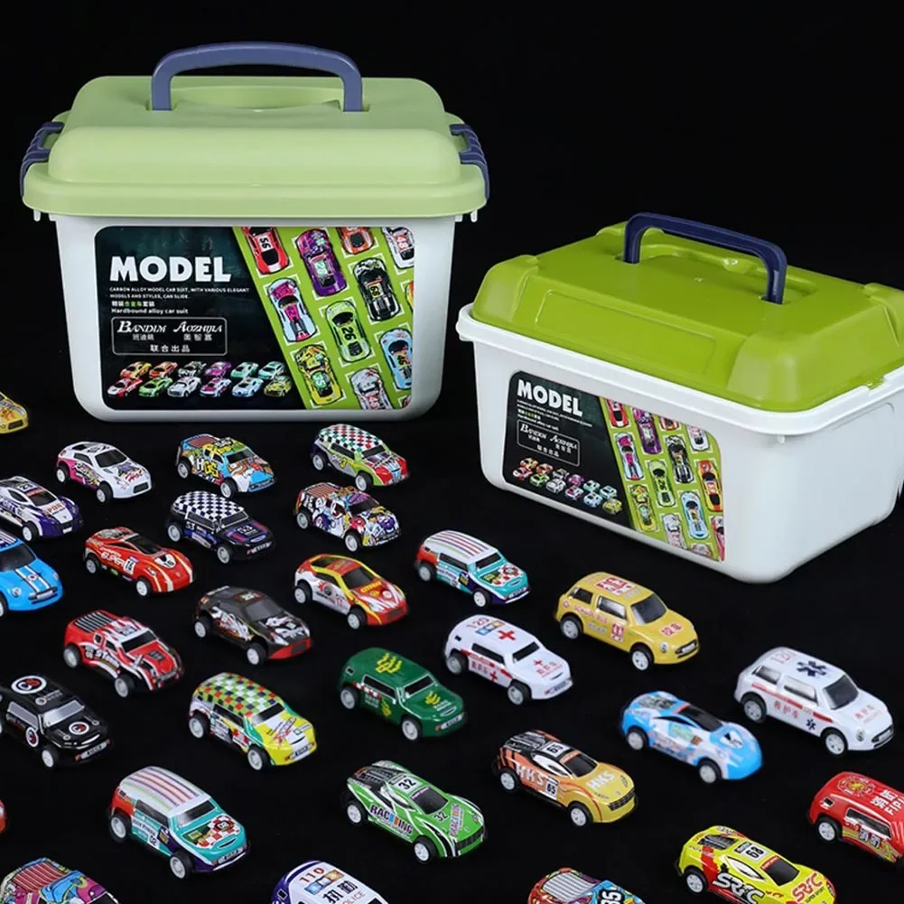 20/30/50Pcs Mini Car with Storage Box Model Toy Pull Back Car Kids Toys Inertia Cars Collection Toy Car for Boys Children Gifts