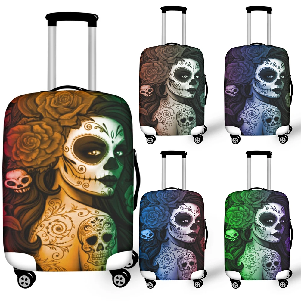 Luggage Travel Suitcase Gothic Skull Botanical Floral Girl Print Waterproof Wheeled Luggage Cover for 18-32 Inches for Women