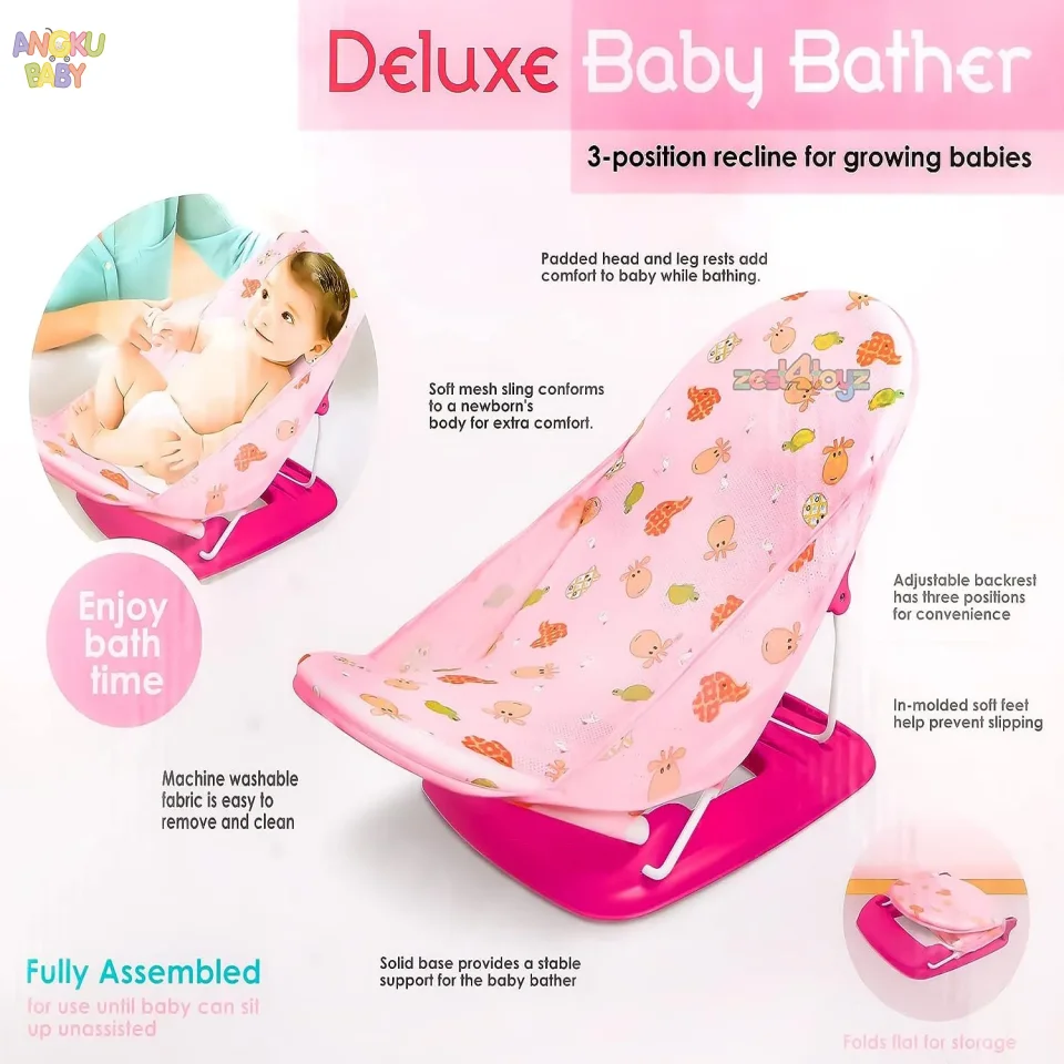 2in1 Baby Bath Seat Foldaway 3 Position Bather Anti-Slip Baby Beach Chair fit 0-6 Months up to 10kg Toddler Tub Chair for Sink view 2