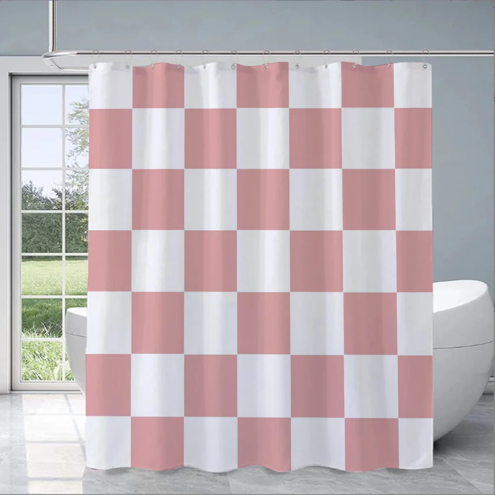 Checkerboard Shower Curtains for Bathroom Accessories European Curtain Folding Partition Bath Bedrooms Things the Sets Full Set