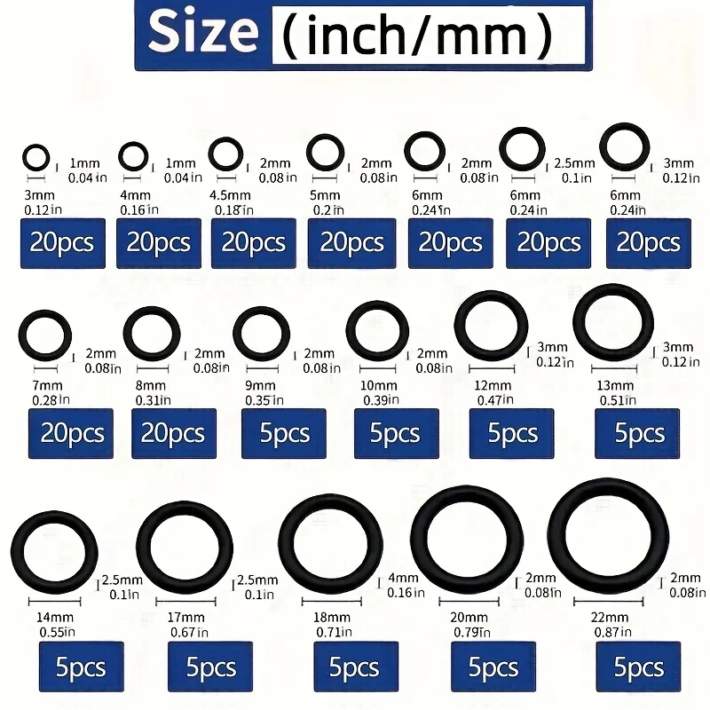225 pcs Durable Rubber O-Ring Set for Car Wash - Fit, Leakproof Seal for Water Gun & Faucet Connectors