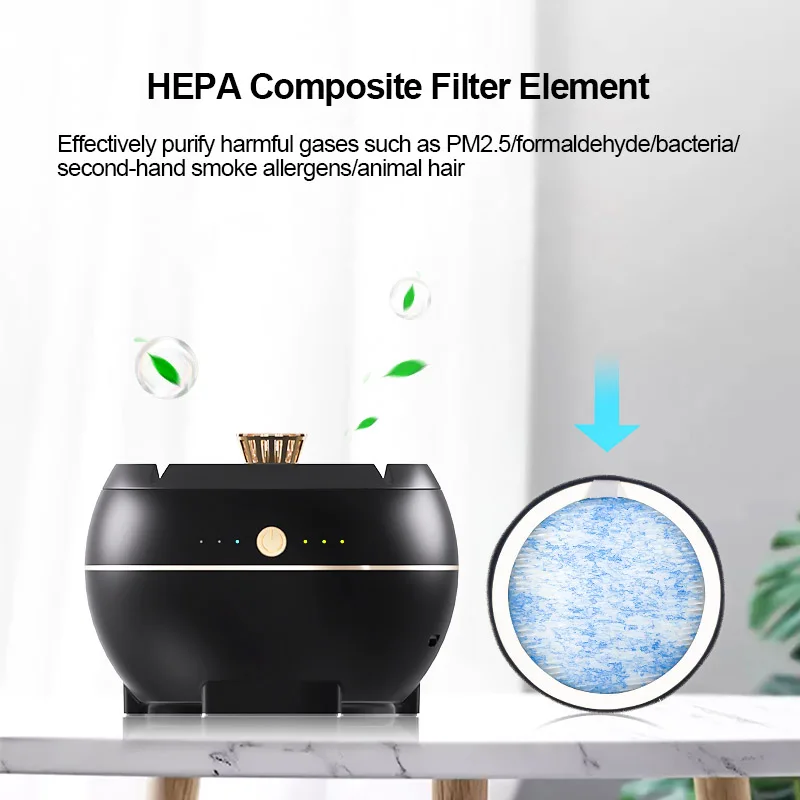 Household Air Purifier HEPA Desktop Cigarettes Smoke Gas Ash Filtration Ashtray with Negative Ion Air Purification System Gift