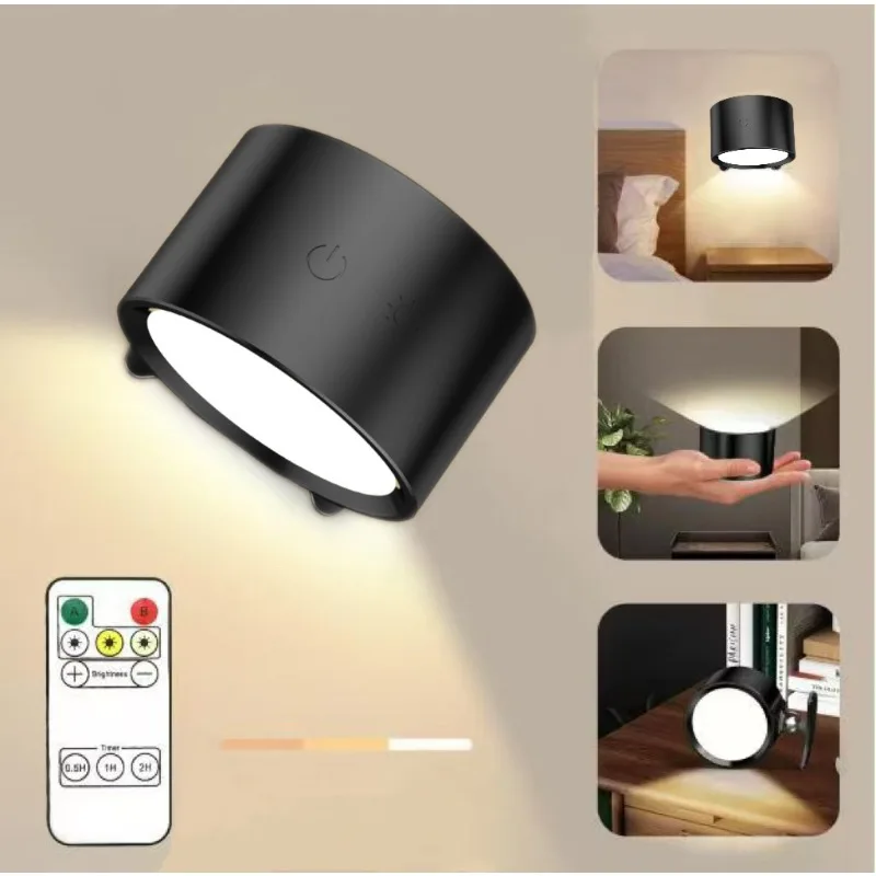 

Светодиодные настенные светильники 2 в 1, сенсорное управление, 2000 мАч, аккумулятор, USB-перезарядка, 360 ° Вращающийся беспроводной портативный ночник для чтения в спальне