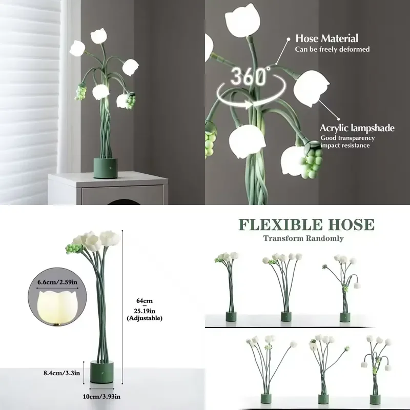 

【CHIMU HOME】 New Eye-Caring LED Bedside Lamp with G4 Bulbs Vintage Flower Table Lamp Nordic Style 5 Lily of the Valley Desk
