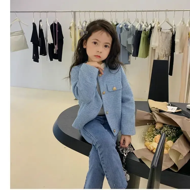 Black/Blue Fashion Girls Baby Cardigan Jackets Kids Children Elegant Birthday Jacket Trench Coats Clothes Overcoats