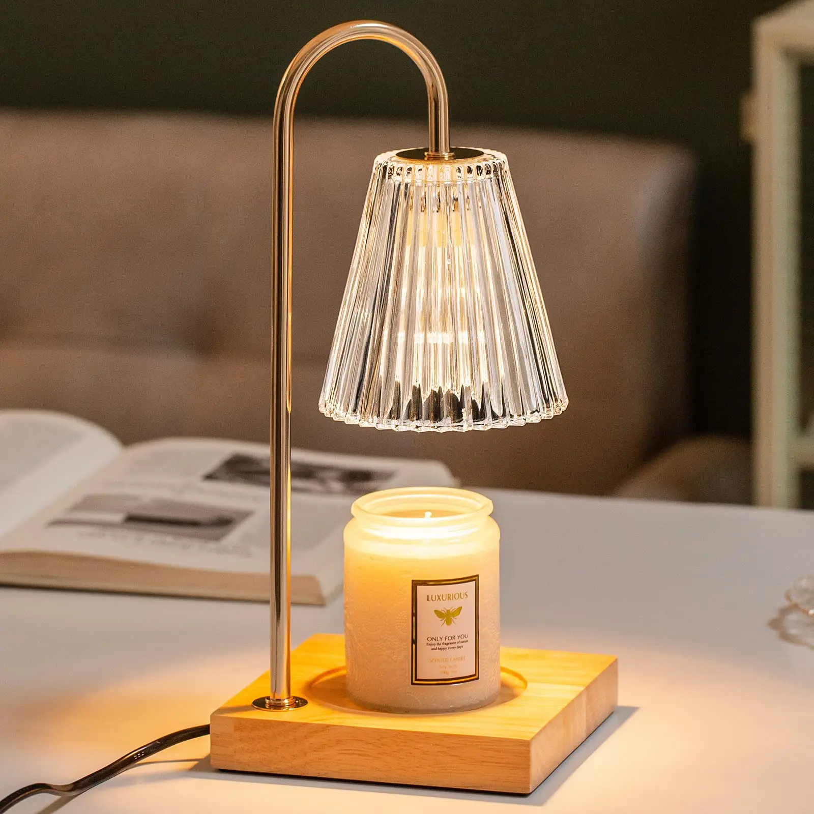 

Modern Minimalism Indoor Bedroom Living Room bedside Atmosphere Wood Crystal Wax Melting Lamp Candle Warmer Table Lamp