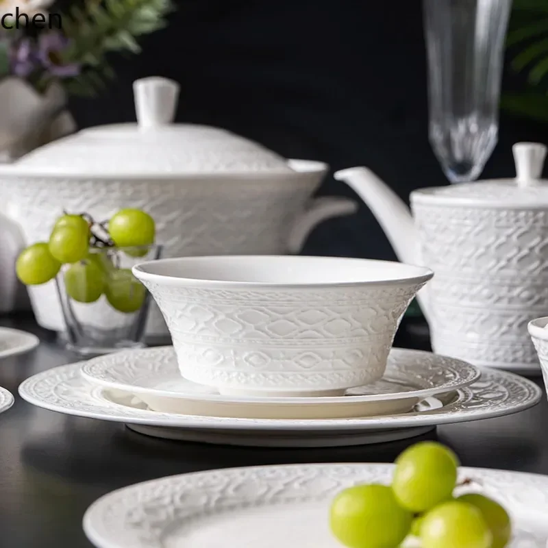 HT 60-piece white bone china tableware set, high-end dinnerware set with plates, spoons, and chopsticks 2