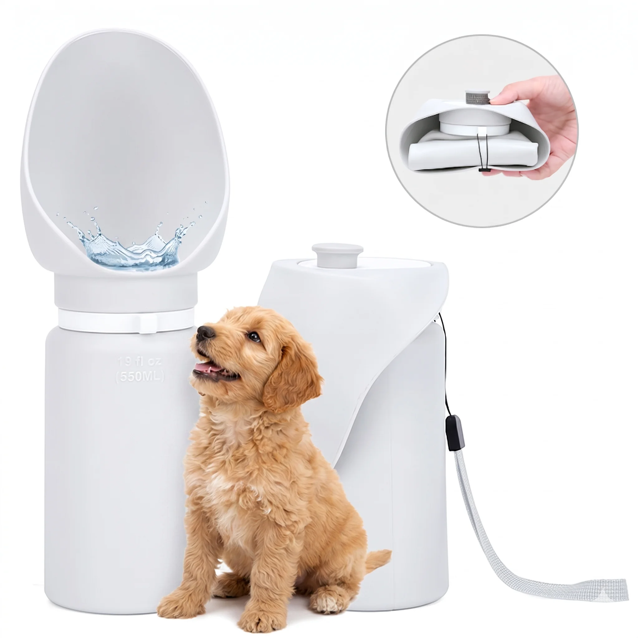Pet Travel Water Bottle Collapsible Dog Water Dispenser with Drinking Tray - Portable Leak-Proof Outdoor Hydration Solution