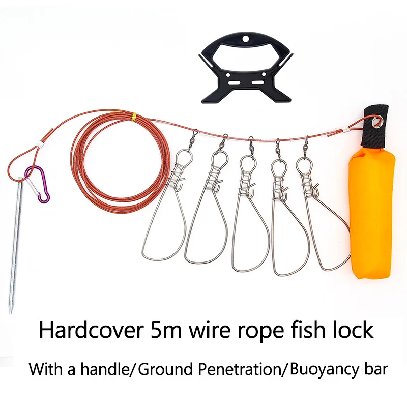 5M Fishing Lock Fish Buckle Tools Fishing Lock Buckle with Reel Stainless Steel Lanyard Fish Lock Belt Fishing Tackle Stringer