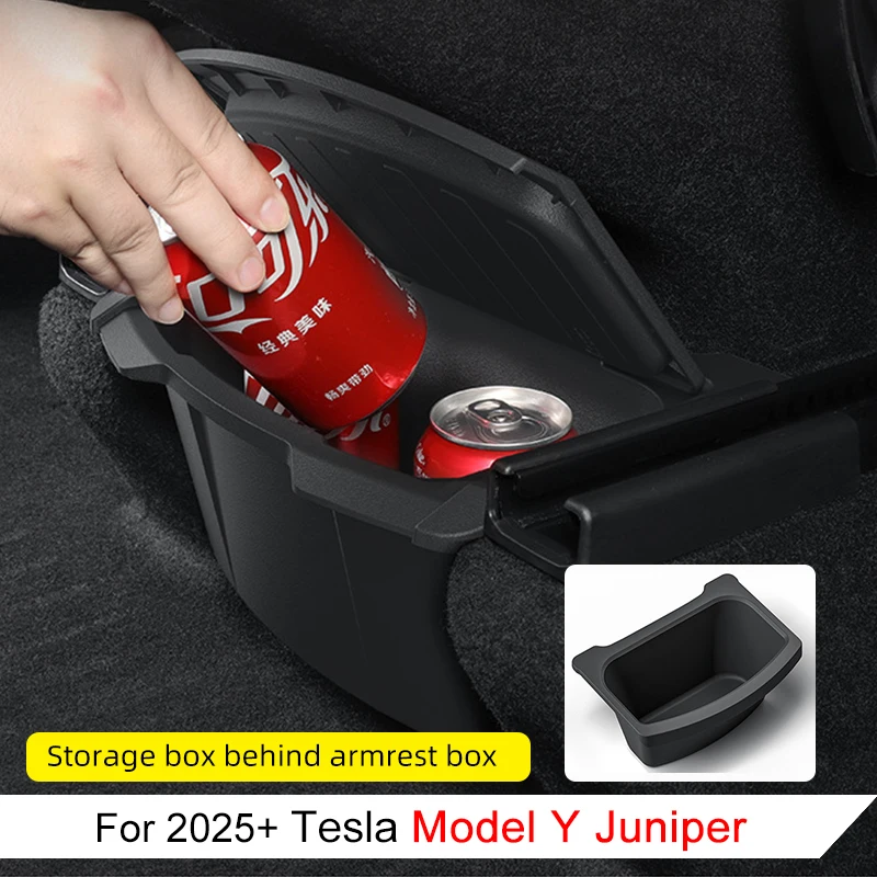 Para el nuevo modelo Tesla YJuniper Launch 2025 + accesorios caja de almacenamiento de reposabrazos trasero organizador de carga impermeable caja de basura TPE