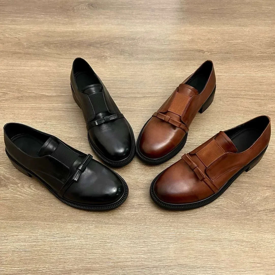 

Designer French Retro Bow with Thick Round Head Lok Fu Shoes Women's New Versatile Small Shoes in Spring and Autumn of 2025