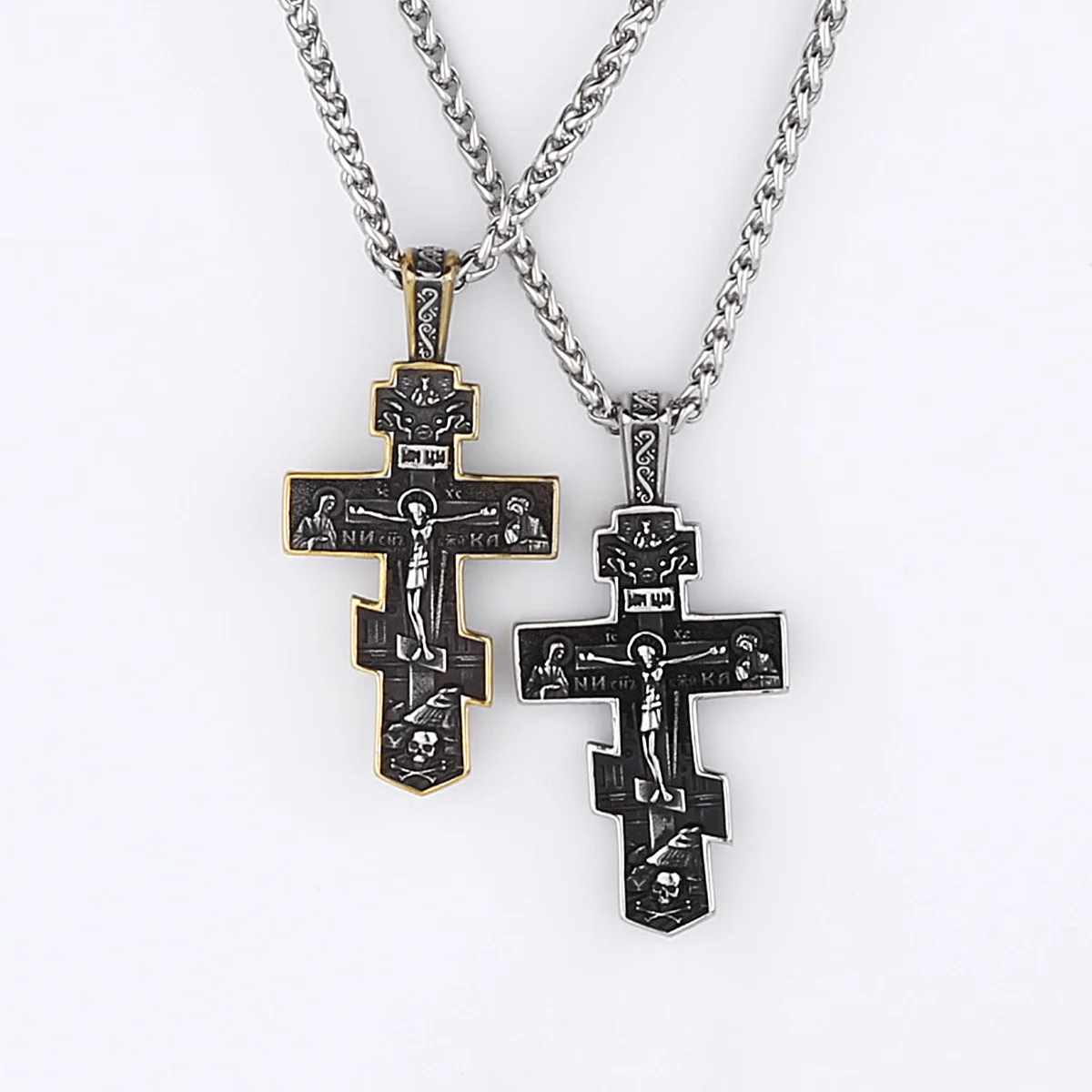 

Retro Fashion Religious Crucifixion Gold Stainless Steel Pendant Necklace European American Style Jewelry