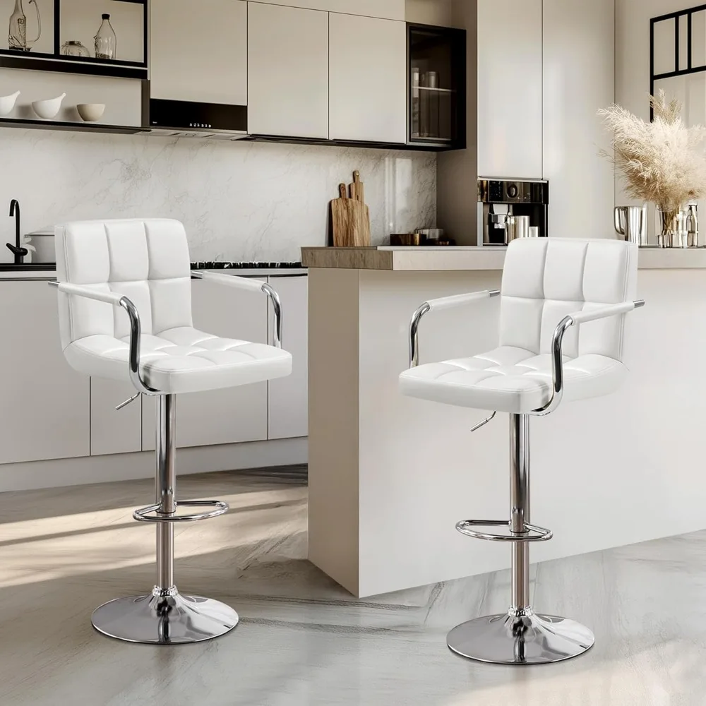 

Bar Stools Set of 2, PU Leather Adjustable Swivel Barstools, Hydraulic Kitchen Counter Height Bar Chairs with Armrest .