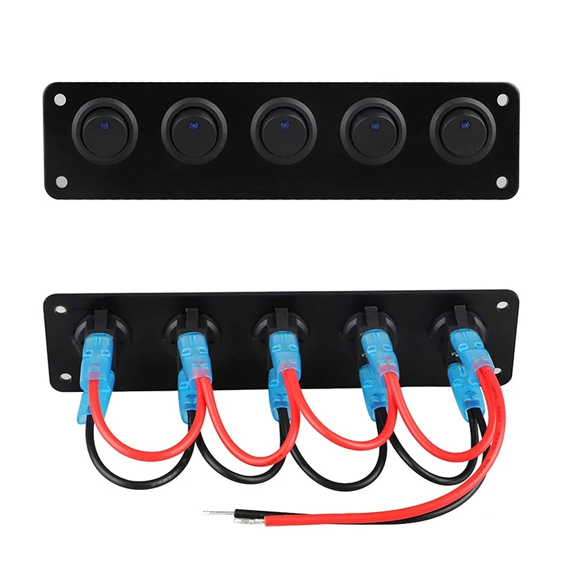 Rocker Switch Panel With 5 On-Off Pre-Wired Toggle Switches For 12V 24V Car Vehicle Trailer Truck SUV Marine Boat RV Ship