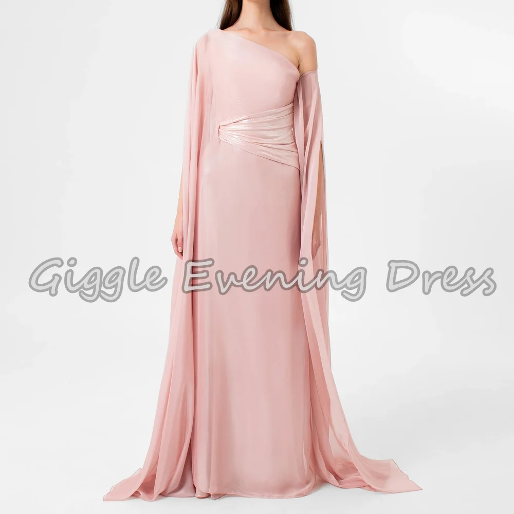 

Giggle Chiffon A-line One-shoulder Neckline Floor Length Simple Saudi Evening Party Dresses For Women 2025 With Long Sleeves