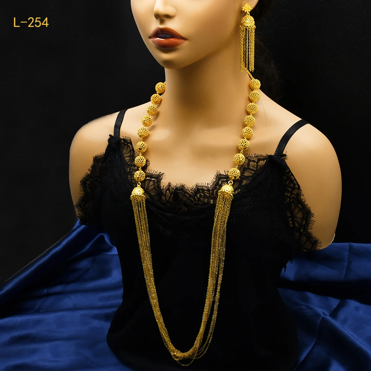 NEW Dubai Luxury Long Necklace&Earrings Sets for Bridal Indian 24k Gold Color Choker Jewelry With Tassel Earrings Banquet Gifts