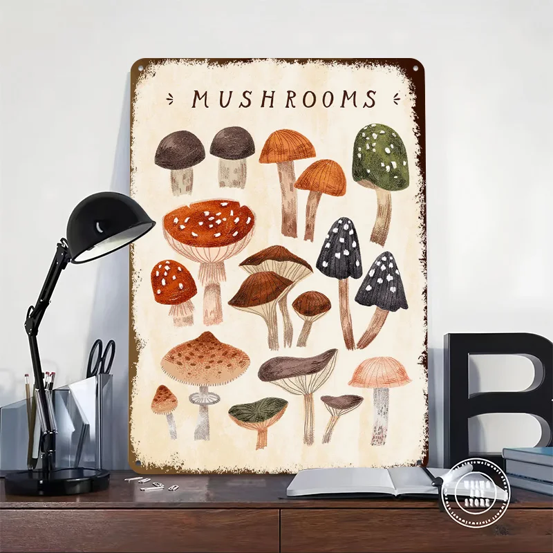 Mushrooms Volume 1 Personalized 3D Textured Metal Poster Wall Art Tinplate Sign for Interior Decoration Living Room Man Cave