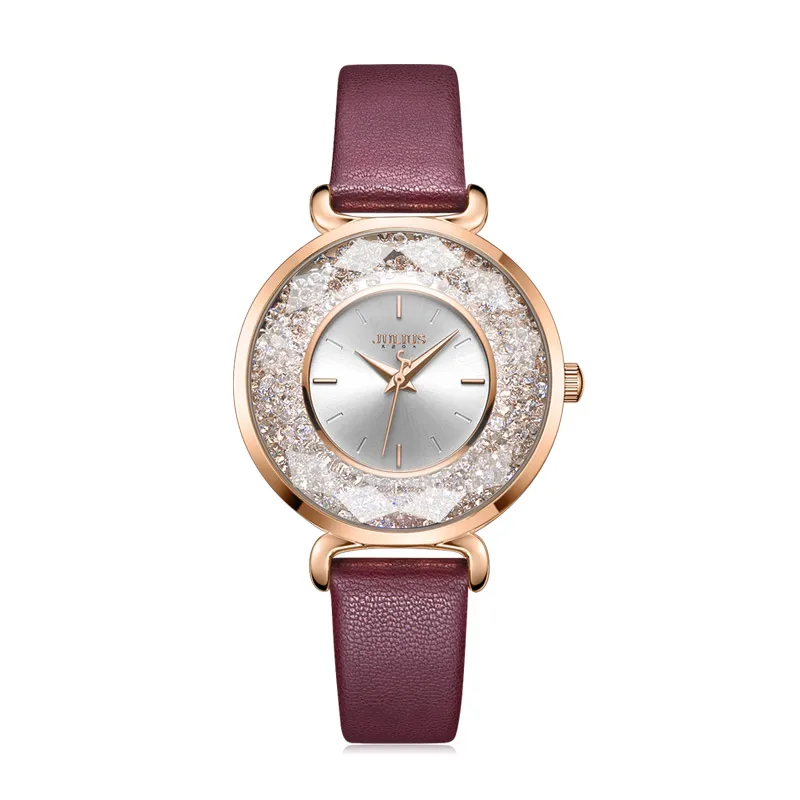 Crystal Rhinestones Elegant Women's Watch Japan Mov't Lady Hours Fine Fashion Leather Bracelet Clock Girl's Cute Gift Julius Box