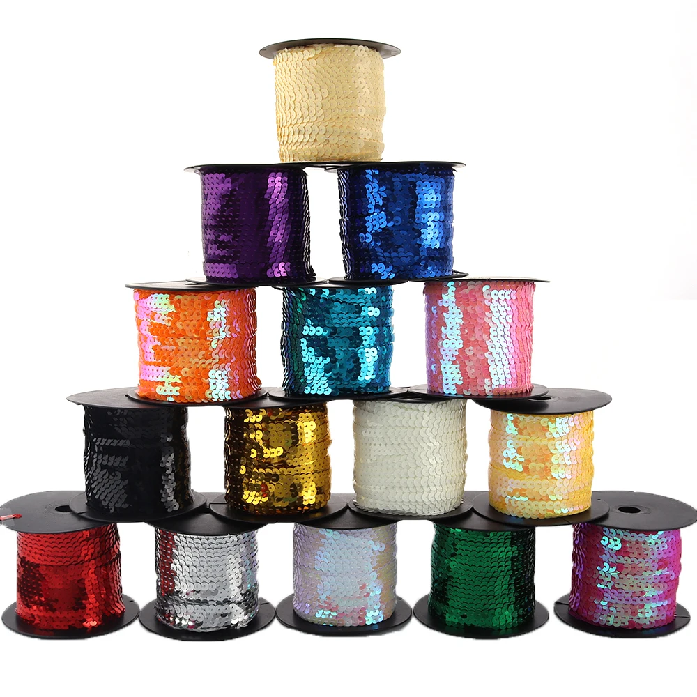 100Yards/Lot 6mm PVC Sequins Ribbon Round Paillette Strings In Roll Sewing On Trim For DIY Crafts Gift Handmade Clothing Accesso