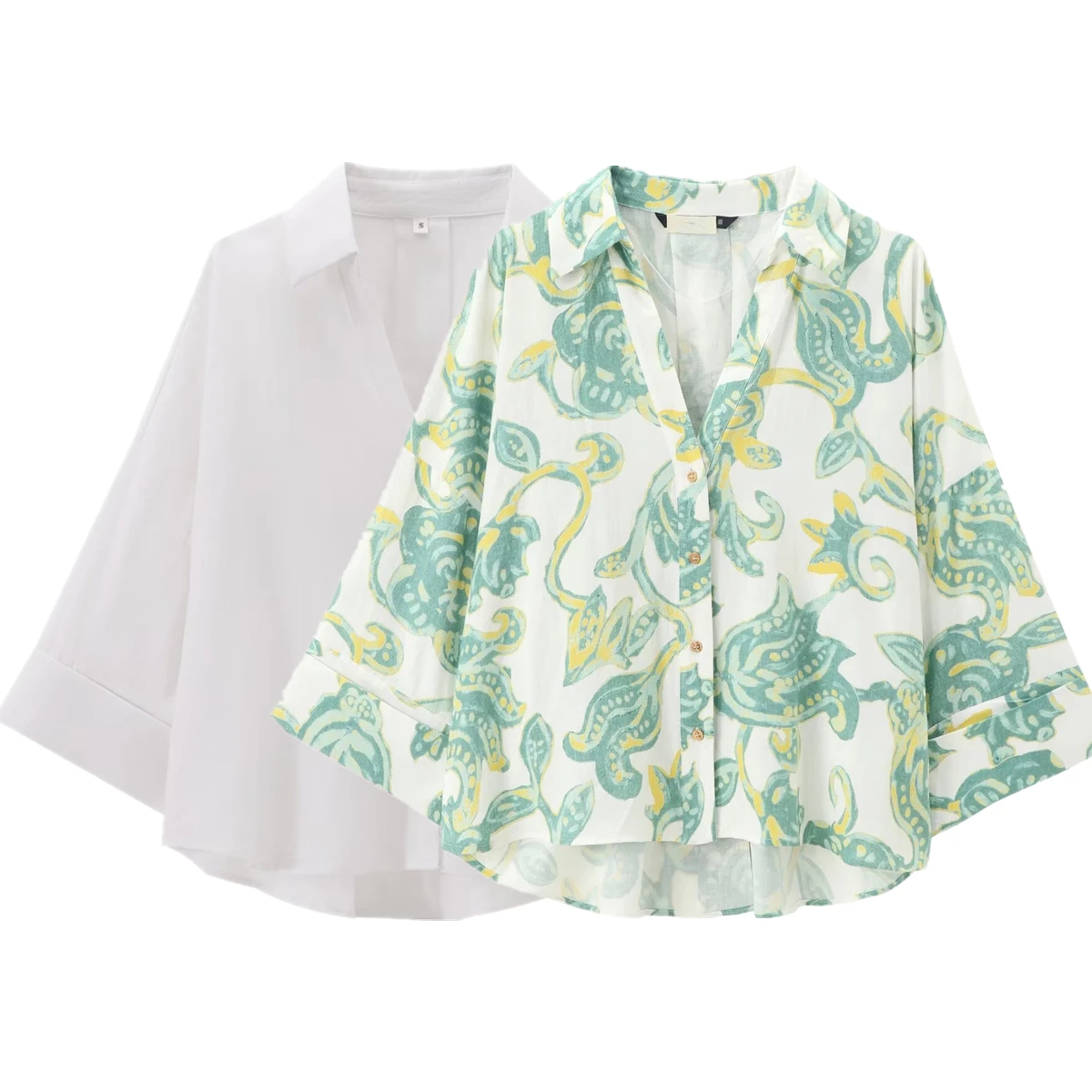 Dave&Di Autumn New Arrivals Tropical Printed Loose Shirt Women Tops Fashion Casual Striped Kimono Blouse