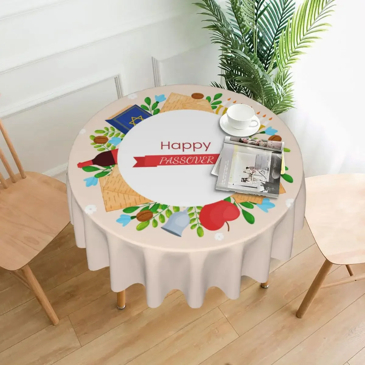 Happy Jewish Passover Round Tablecloth Candles Design Table Cover For Events Dining Tables Elegant Protection Table Cover