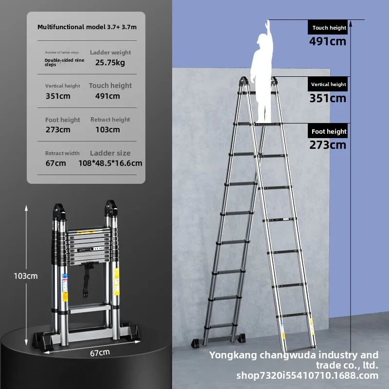 Stainless steel telescopic ladder Multifunctional stacked ladder Lifting Telescopic laddersturdy and durablesturdy and durable