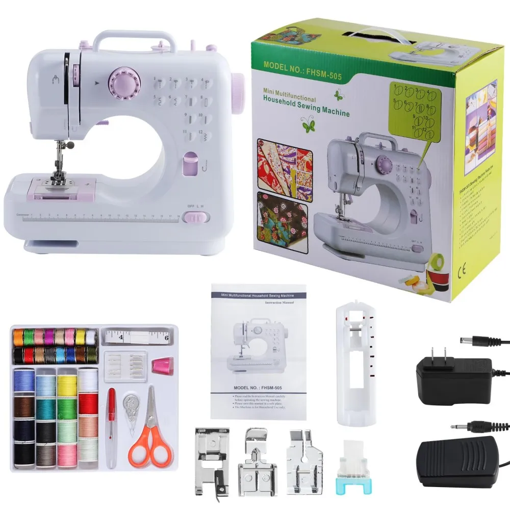 

DIY Home Sewing Mending Portable Mini Electric Sewing Machine for Beginners 12 Stitches Foot Pedal Night Light Speed Control